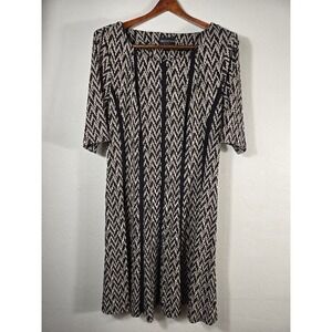Connected Apparel Dress Women's Size 14 Black Beige Chevron Career‎ Midi